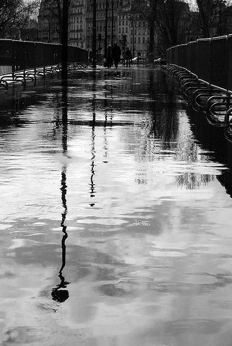 paris black and white rain