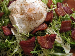 A recipe for a wonderful and simple poached egg salad (aka: Salade Lyonnaise)