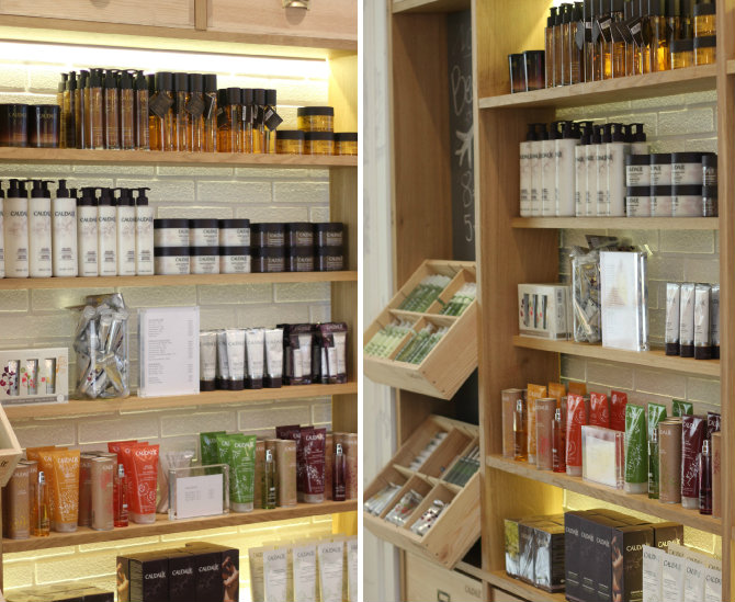 Caudalie products on sale at the brand's boutique in the Marais