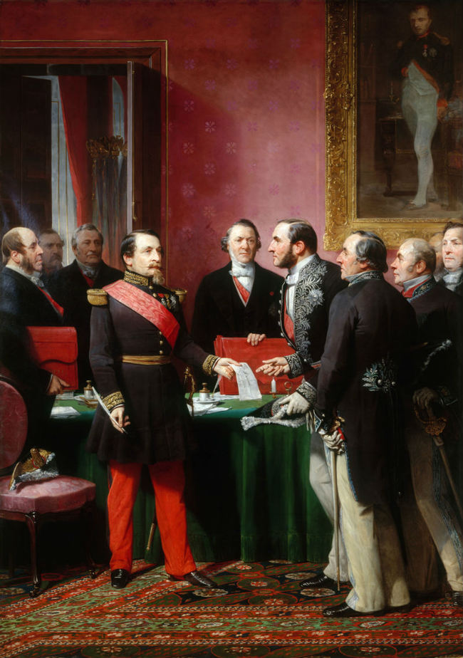 Adolphe Yvon/ Haussmann presents Emperor Napoleon III the documents for the annexation of the Paris suburbs/ Public Domain