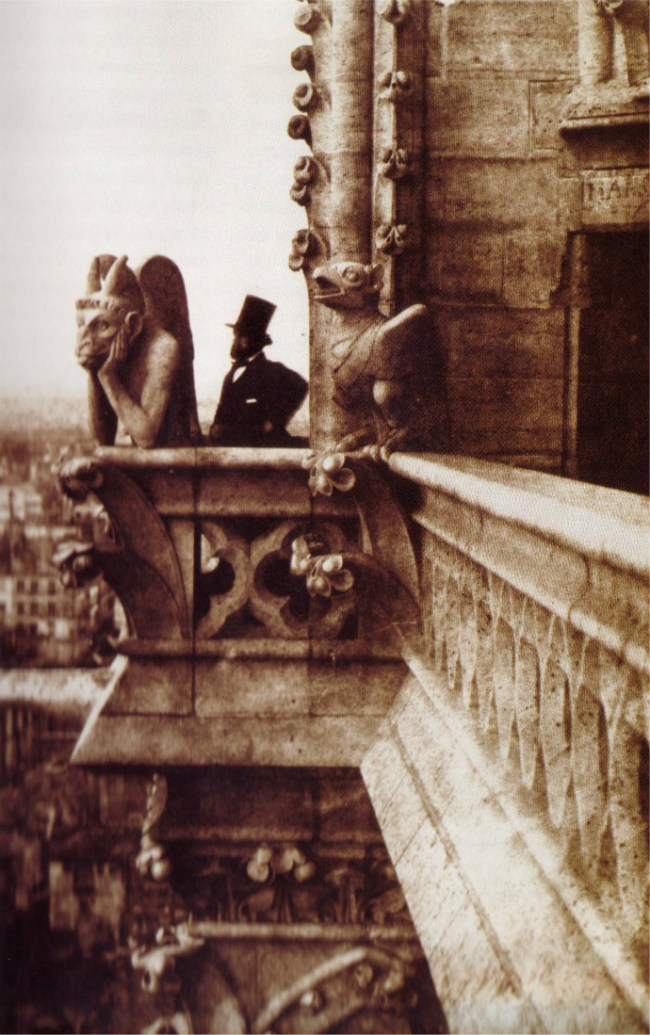 An 1853 photo by Charles Nègre of Henri Le Secq next to Le Stryge