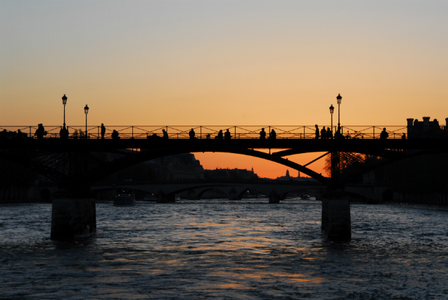 Paris bridge at sunset