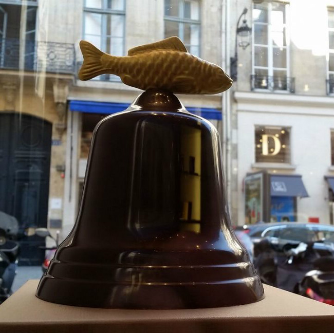 Chocolate bells with golden fish at Jean-Paul Hévin, Paris