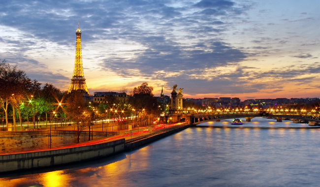 Paris skyline at sunset