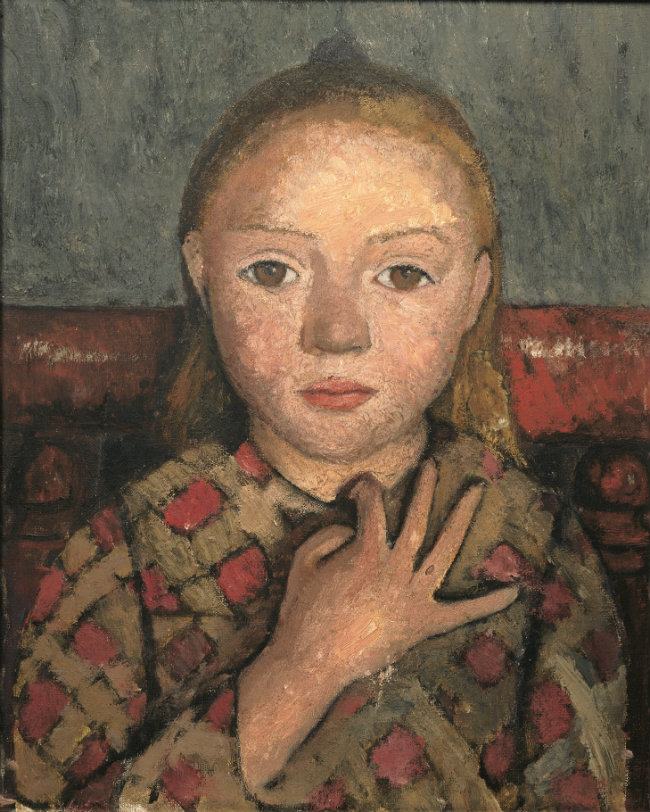 Paula Modersohn-Becker, Portrait of a Girl with Fingers Spread Against Her Chest, c. 1905, distemper on canvas, 41 x 33 cm. Von der Heydt-Museum, Wuppertal © Paula-Modersohn-Becker-Stiftung, Bremen. 