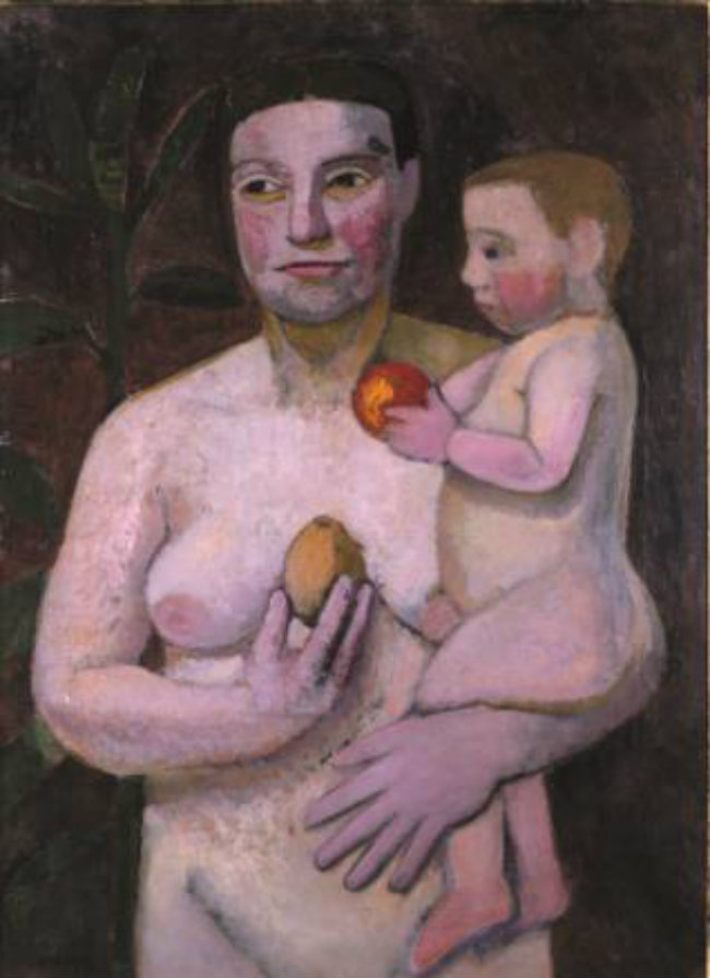 Paula Modersohn-Becker, Nude Mother and Child in Her Arms, Autumn 1906, distemper on canvas, 80 x 59 cm, Museum Ostwall im Dortmunder U, Dortmund, © Museum Ostwall im Dortmunder U, Dortmund .