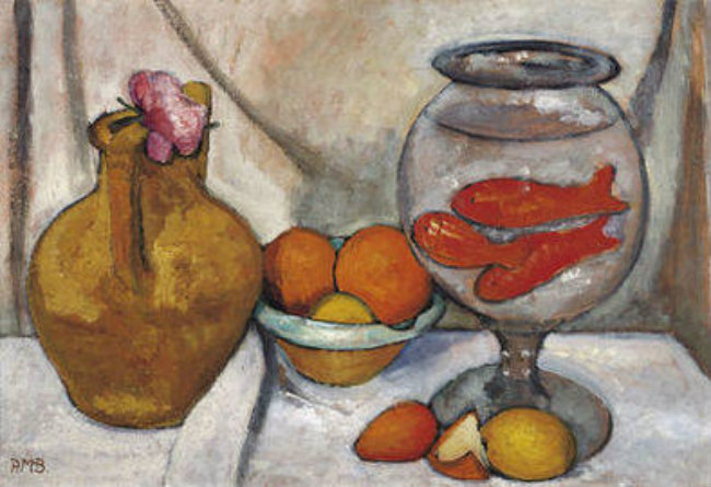 Paula Modersohn-Becker, Still Life with Gold Fish Bowl, May-June 1906, distemper on cardboard, 50.5 x 74 cm, Von der Heydt-Museum, Wuppertal, © Paula-Modersohn-Becker-Stiftung, Bremen.