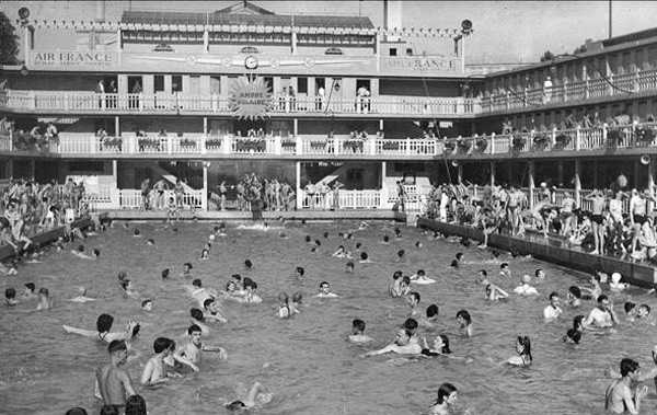 Vintage photo of the Piscine Molitor, where the bikini first debuted