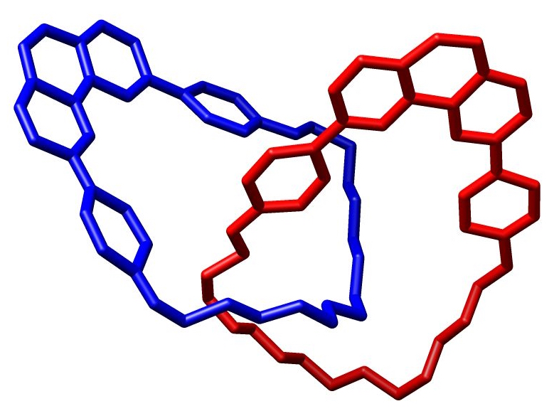 Crystal structure of a catenane reported by Sauvage and coworkers in the Chem. Commun., 1985/ Wikipedia