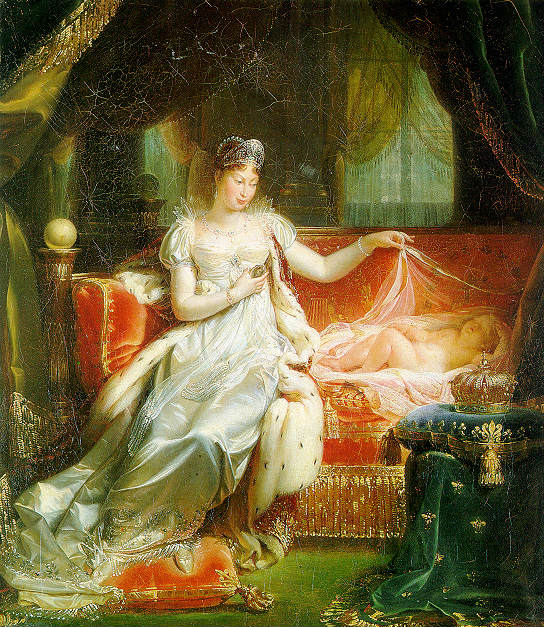L'impératrice Marie-Louise veillant sur le sommeil du roi de Rome. (Franque Joseph, 1811).