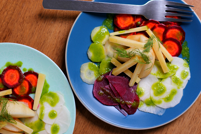 QuickPickled Beet and Carrot Salad with Pears and Comté Cheese