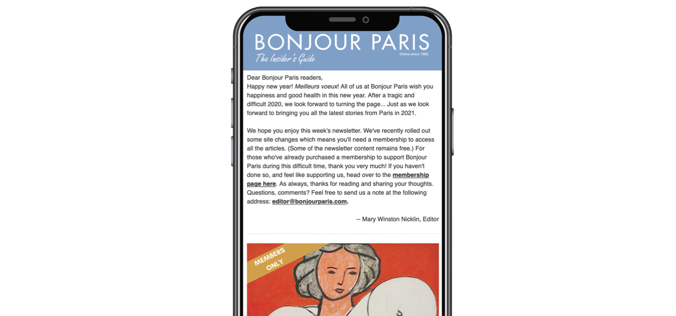 The weekly Bonjour Paris newsletter