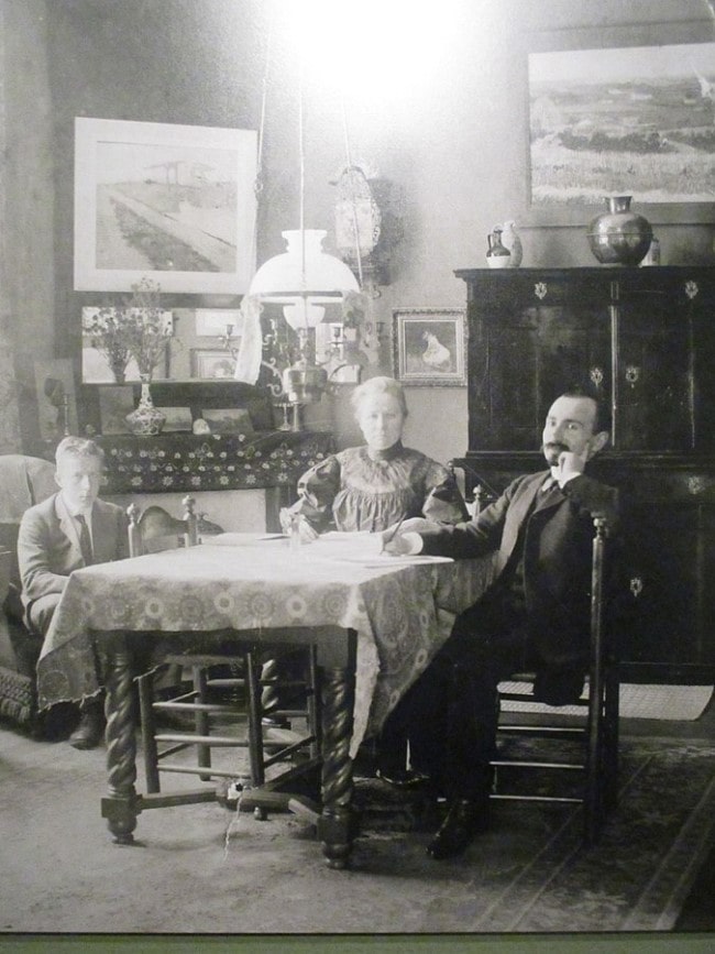 Johanna Bonger, Theo's widow with son Vincent Willem and 2nd husban with Vincent Van Gogh's art on the walls
