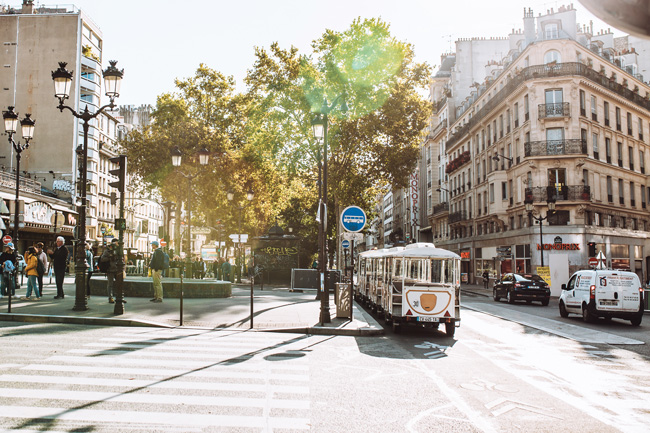 Clichy Boulevard in the morning in Paris on a bright sunny day