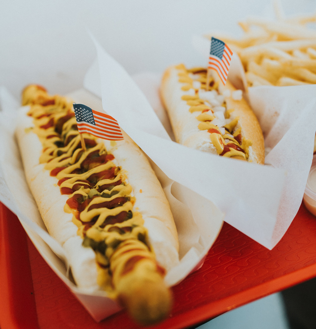 Two hotdogs on a tray