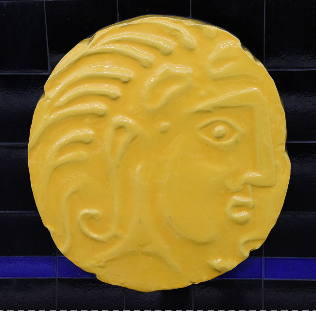 Close up of a large coin replica