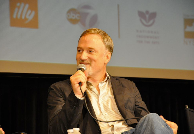 David Fincher talking at a film festival