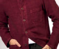 Model weaing red vetra corduroy shirt