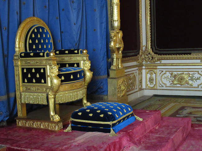 Palace of Fontainebleau: Napoleon Throne Room. In 1808 Napoleon decided to  install his throne in the former bedroom of the Kings of France, on the  place where the royal bed had been.