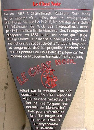 Histoire de Paris plaque at 84, blvd de Rochechouart, Le Chat Noir's first location 