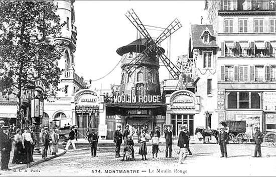 Moulin Rouge circa 1889. Public domaine photo. 