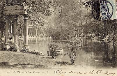 Parc Monceau, antique post card, public domain image