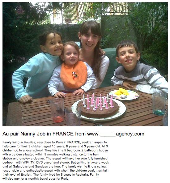 Actual advertisement for au pair wanted.