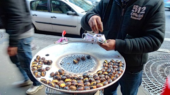 Hot chestnuts on a Paris street. Photo by Jacqui Guglielmino