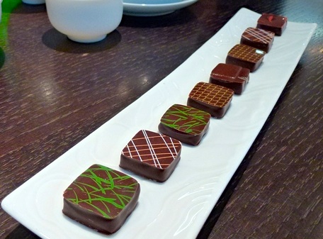 Plate of 7 Jacques Genin chocolates for dine-in. Photo by Jacqui Guglielmino