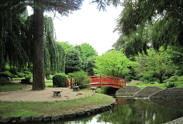 Japanese bridge in gardens. Photo by Arno Drucker