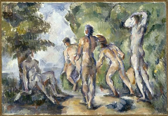 Paul Cézanne, Les baigneurs, vers 1892. Huile sur toile, 22 x 33 cm. Lyon, Musée des Beaux Arts, dépôt du musée d’Orsay. ©Service presse Rmn-Grand Palais (Musée d’Orsay) / René-Gabriel Ojéda