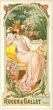 Mucha art on Roger&Gallet ad, circa 1900   Photo courtesy of Roger&Gallet